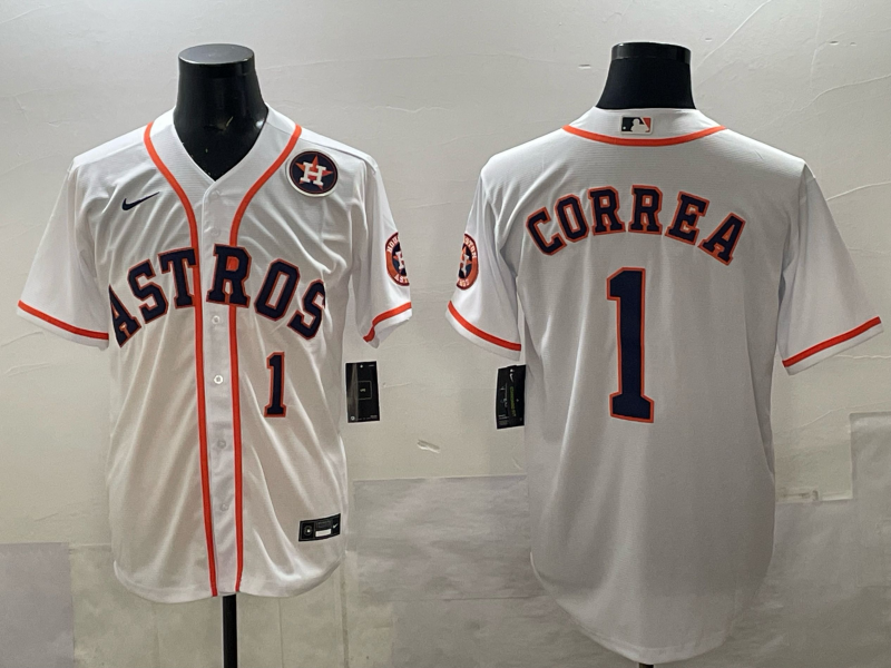 Men 2025 Houston Astros #1 Correa white Nike MLB Jersey 004->houston astros->MLB Jersey